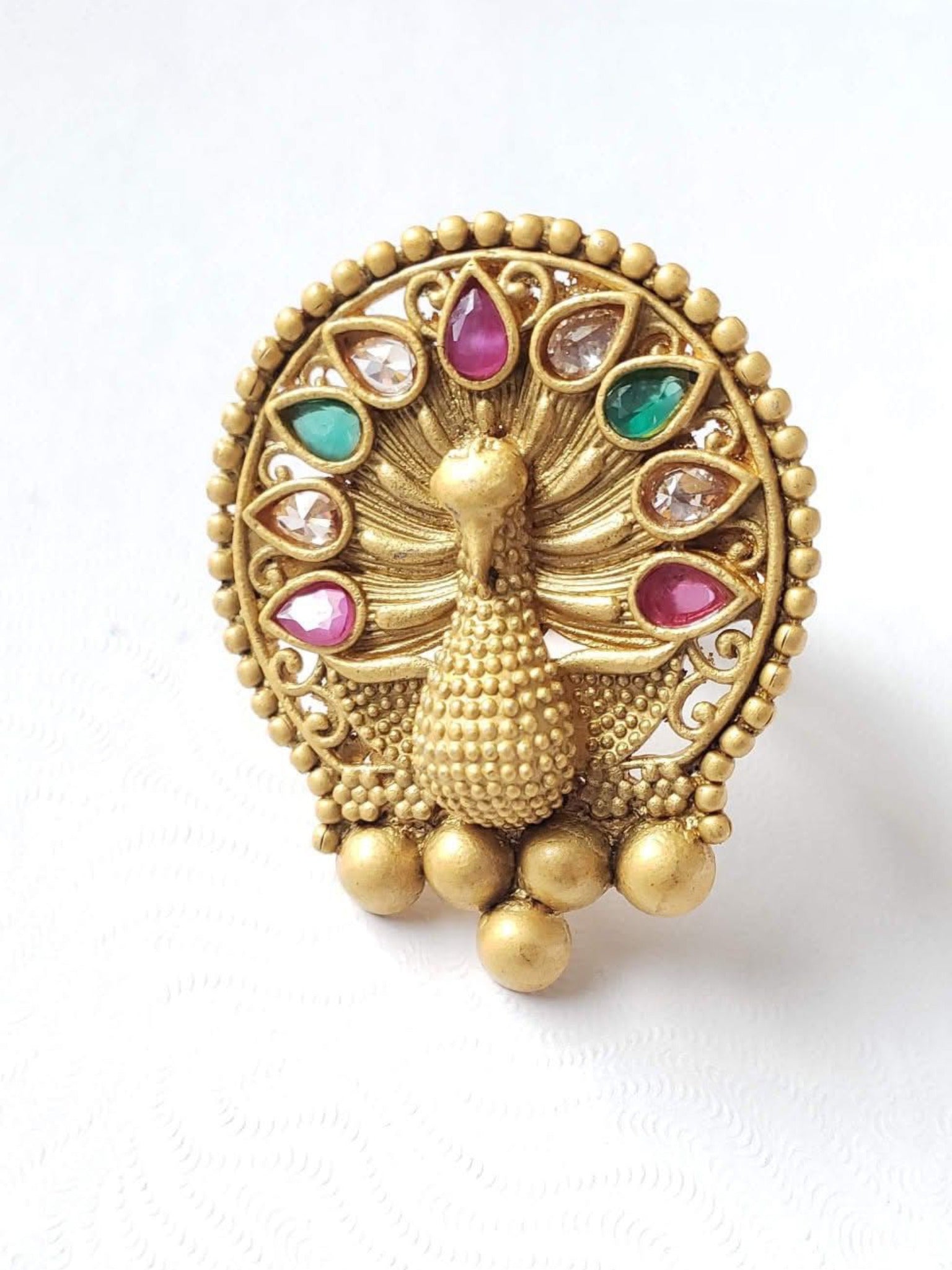 Adjustable Gold plated peacock rings with ad stone
