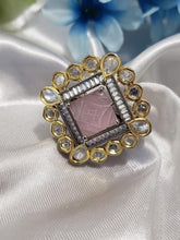 Monalisa carved stone with Polki kundan studded with cubic zirconia stones