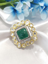 Monalisa carved stone with Polki kundan studded with cubic zirconia stones