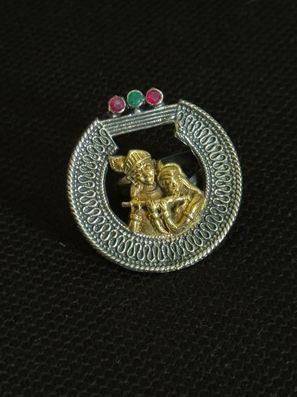 Adjustable Radha krishna German silver  ring with ad stone
