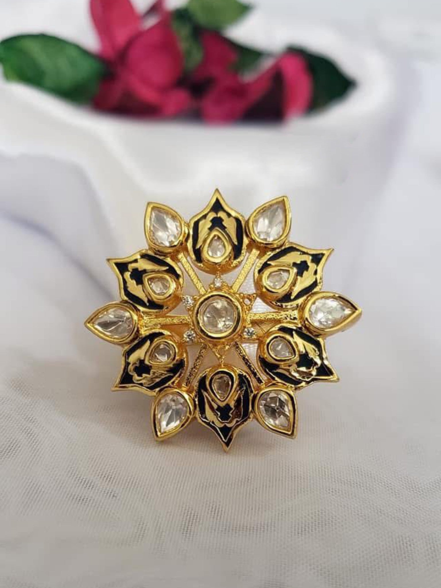 Gold plated Polki kundan adjustable ring
