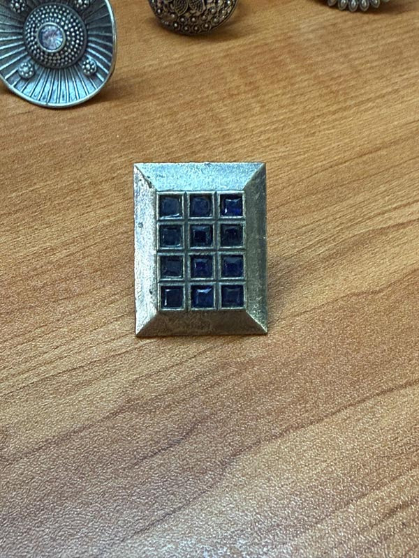 Adjustable German silver ring with Ad stone