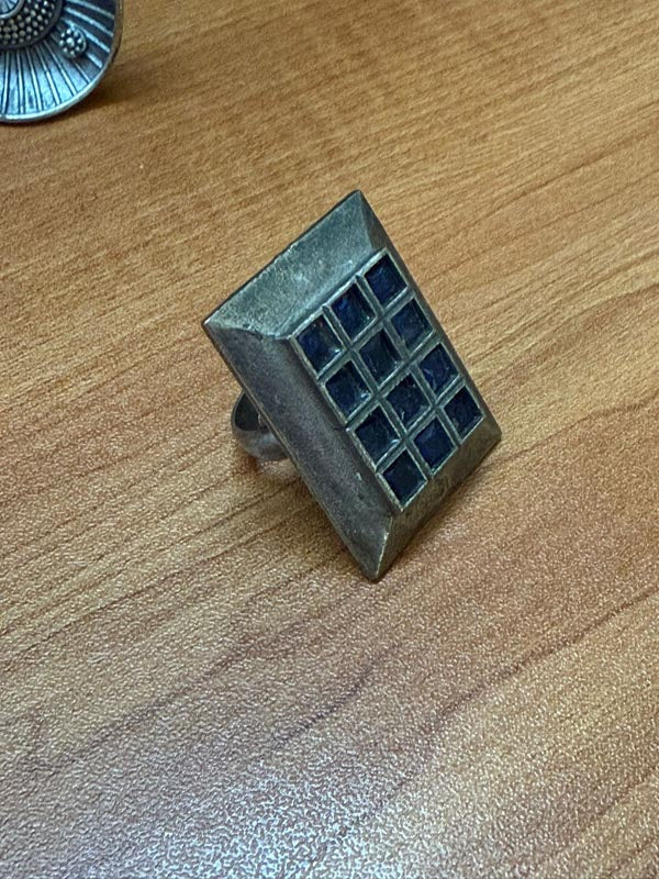 Adjustable German silver ring with Ad stone
