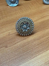 Adjustable Floral shape dual tone German silver ring