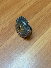 Adjustable German silver dual tone ring with blue ad stone