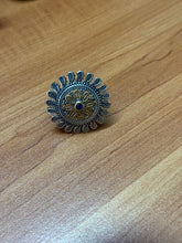 Adjustable German silver dual tone ring with blue ad stone