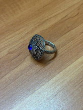 Adjustable German silver ring with blue ad stone