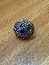 Adjustable German silver ring with blue ad stone