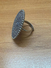 Adjustable  floral statement style German silver ring