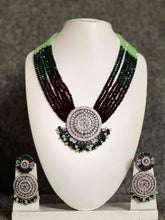 Premium Onyx Beads Necklace Set Intricately Designed with Cubic Zirconia Stones | With Matching Earrings